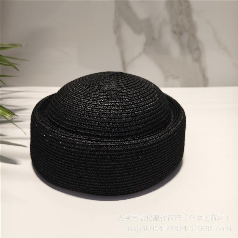 Sombreros de Sol Artísticos de Painter Berets Pillbox Hat Tejido de Paja de Papel Weave Círculo Cóncavo Superior Sombrero de Paja para Mujer