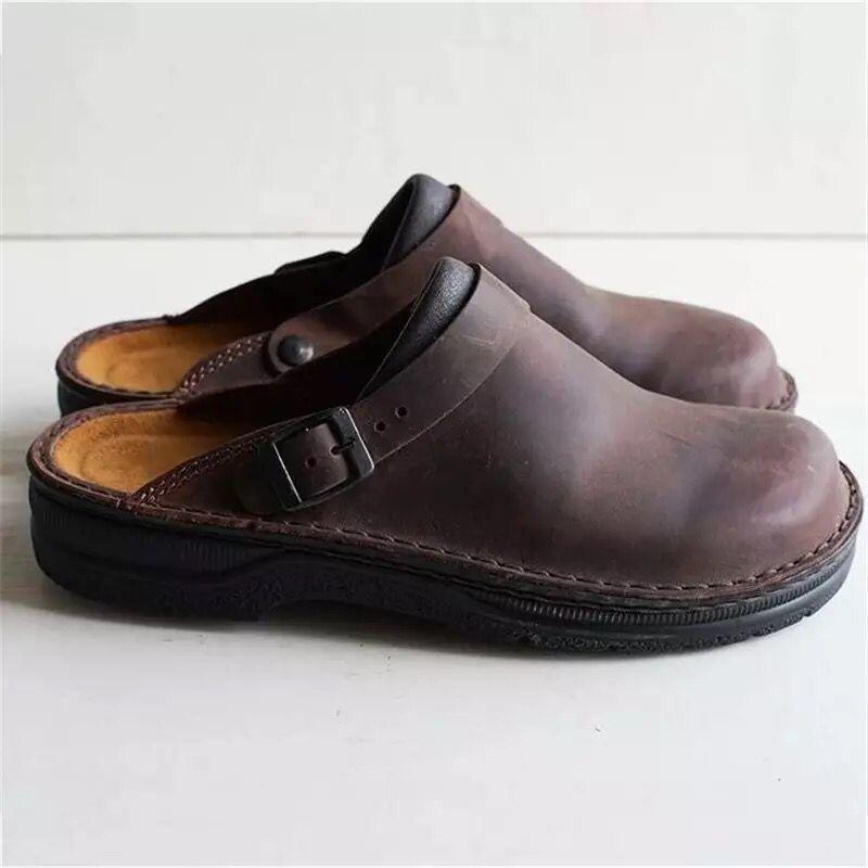 Large Size - Size Flat Bottom Wedge Heel Shallow Mouth Men's Baotou Slippers Women's Empty Belt Buckle Sandals