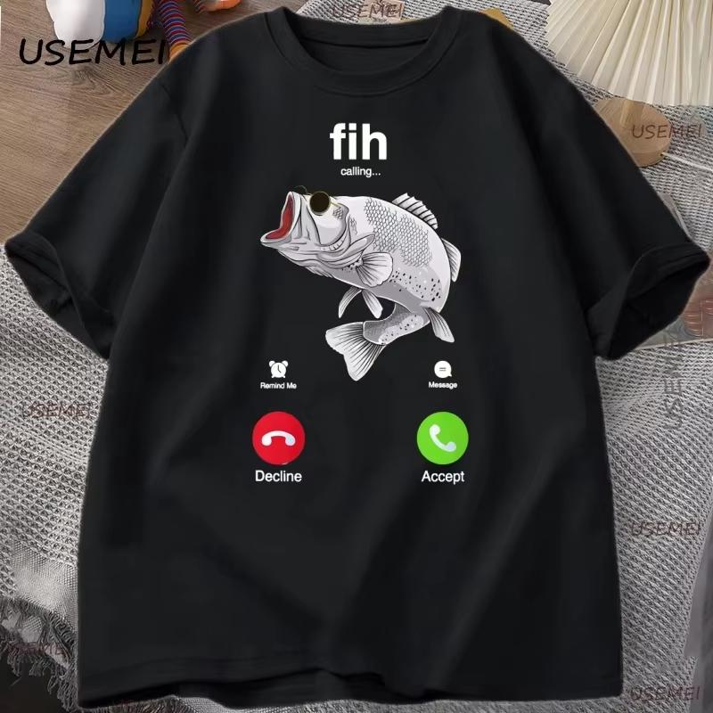 Fih Calling T-Shirt Funny Fish Is Calling Silly T Shirt Fish Pun Shirt for Fishermen Clothes Man Casual Cotton Short Sleeve Tops