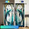 2-Panels Stained Glass Dolphin Decorative Curtains   Semi Transparent Without Lining   Durable Polyester Fiber Curtains
