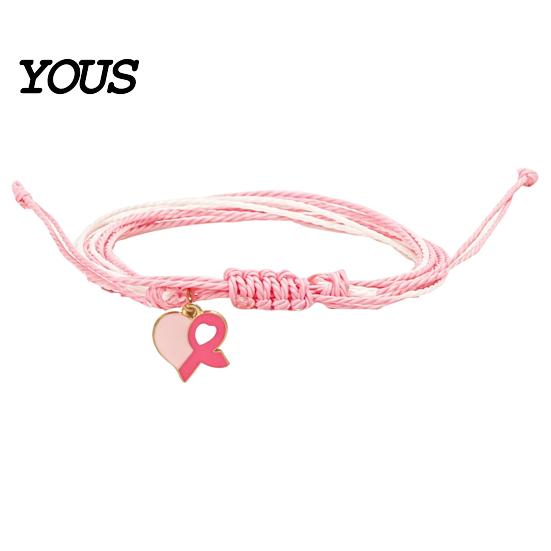 Heart Butterfly Alloy Pendants Breast Cancer Awareness Bracelet for Women, Adjustable Woven String with Simple Style Braided Jewelry Ribbon