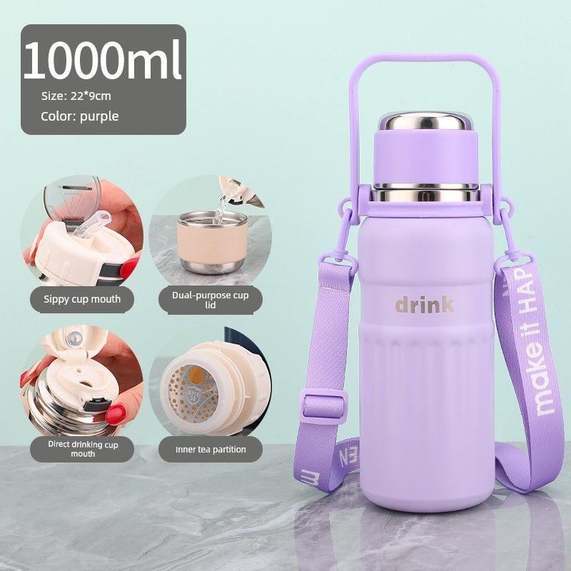 Double-Drink Student Large-Capacity Thermos Cup 316 Stainless Steel Sports Cross-Body Water Cup Special Cup for School and Travel