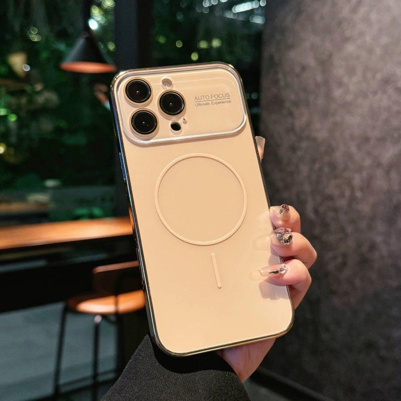 Magnetic Large Window iPhone 17 Pro MAX Case with Electroplated Ring & Frosted PC for iPhone 16