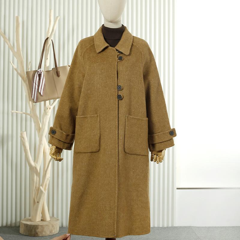 

Простое однотонное шерстяное пальто двустороннее шерстяное пальто осень и зима новое свободное темпераментное длинное пальто женское шерстяное пальто M верблюд
