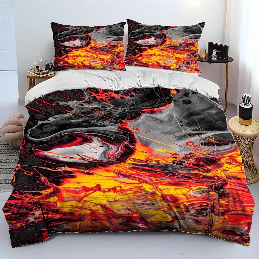3D Volcano Lava Magma Comforter Bedding SetDuvet Cover Bed Set Quilt Cover PillowcaseKing Queen Size Bedding Set Adult Child
