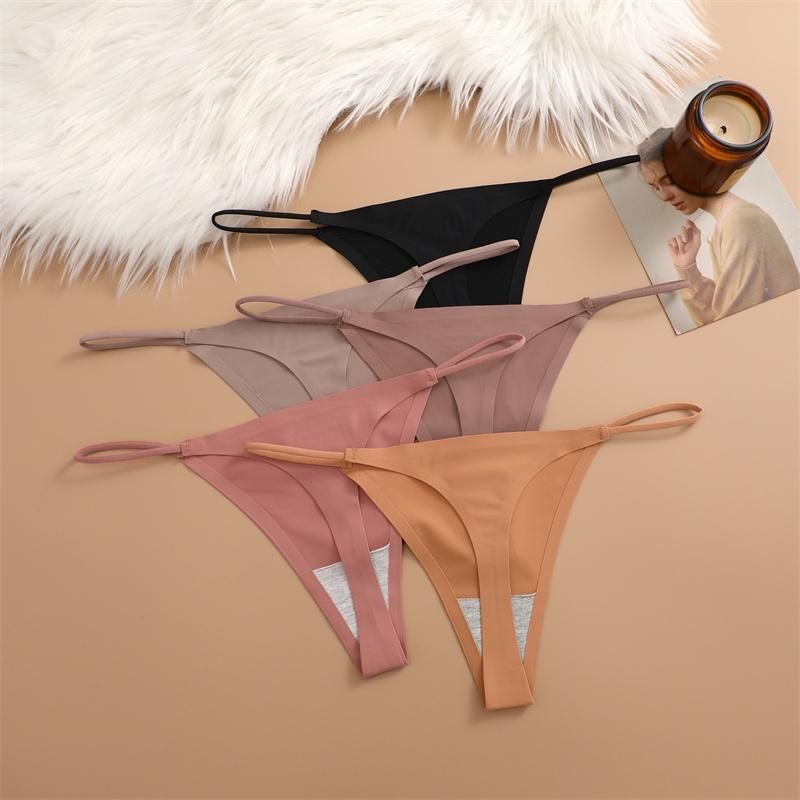 FINETOO ქალის უნაკერო ტრუსები უკვალო საცვლები ქალისთვის სექსუალური კომფორტული თეთრეული ერთი ფერის ტრუსები