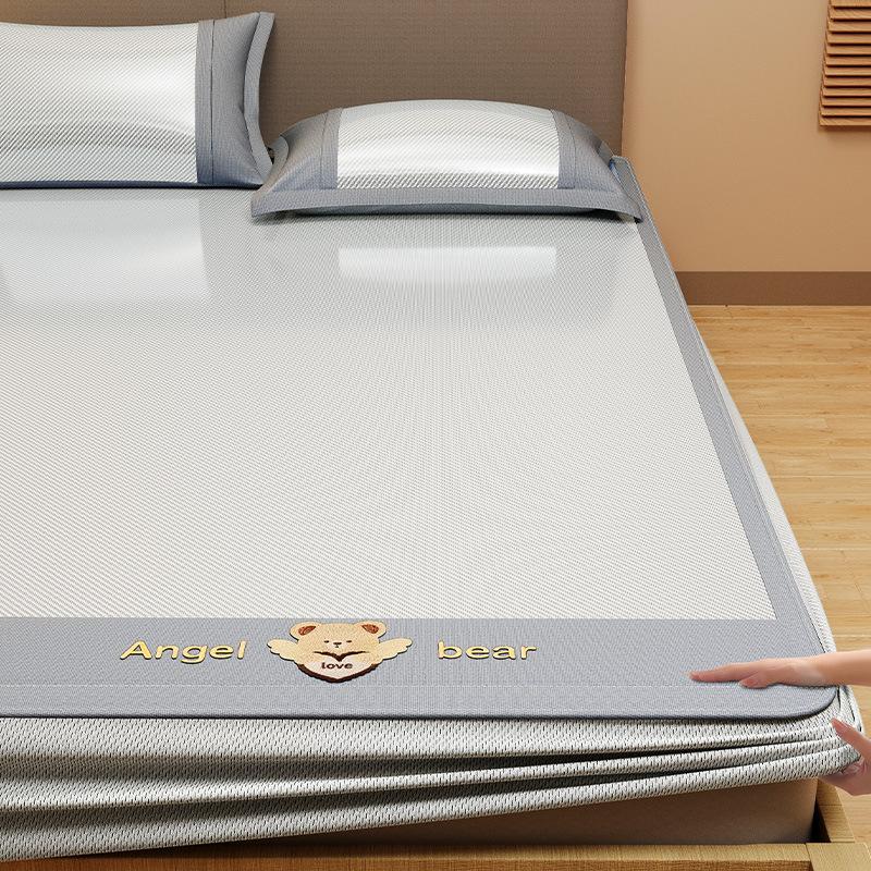 Machine Washable 3-Piece Ice Silk Cooling Mat Set with 2 Pillowcases, Breathable Summer Bed Sheet for Home Dorm, Soft Fitted Sheet