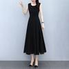 Women Sleeveless Midi Dress Summer Crew Neck Flowy Long Dress Beach Casual Pleated Swing Tank Dress