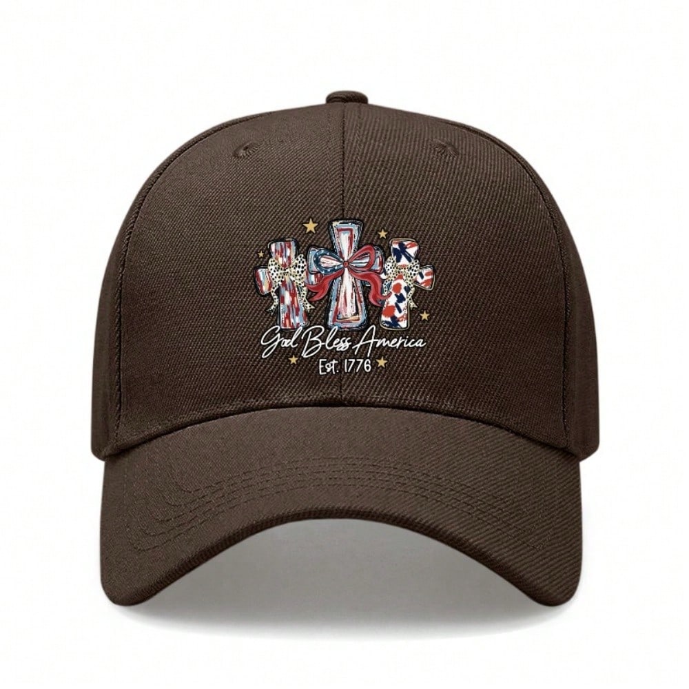 Patriotic Baseball Cap - Unisex Letter "God Bless America Est. 1776" Print Black Polyester Adjustable Breathable Casual Streetwear Baseball Hat For