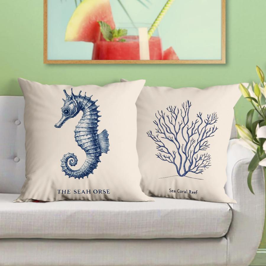 New Pillowcase Ocean Series Seahorse Coral Pattern Pillow Office Pillow Pillowcase