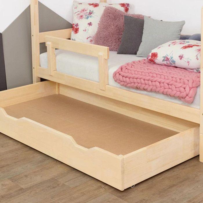 Tiroir lit à roulettes - bois vernis pour lit 90 x 190 cm