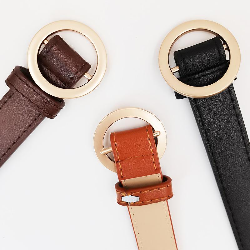 Innovative Non-hole Round Buckle Women's Imitation Leather Belt Student Versatile Jeans Skirt Belt