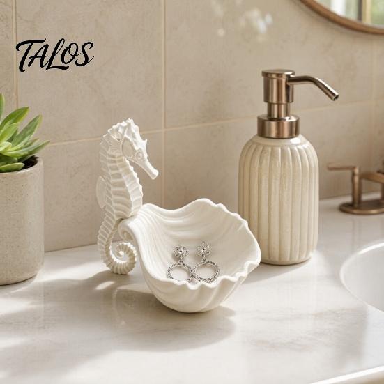 Elegant Jewelry Storage Tray Holder, Seahorse Shape Tray, with Wave Shell Bathroom Countertop Organizer Groove Design, for Rings Necklaces Earrings