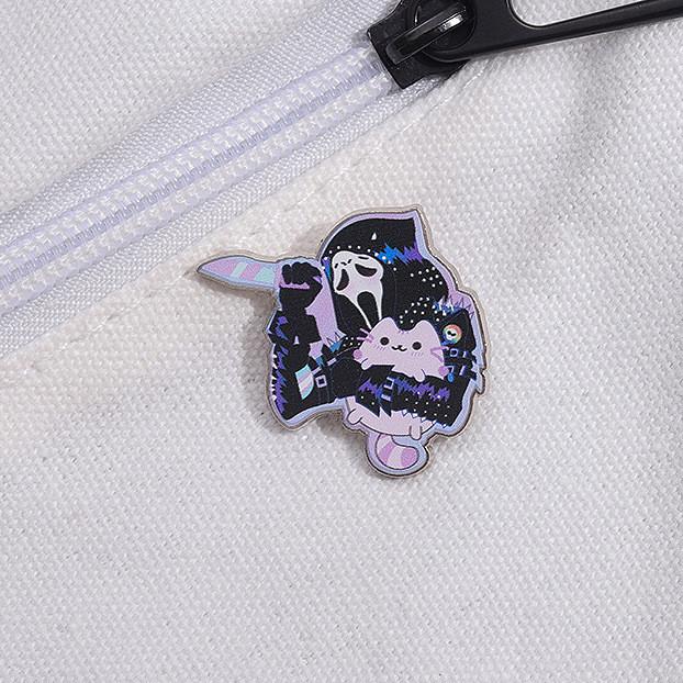 Unique Metal Pin Cute Cartoon Ghost Cat Brooch Festive Pumpkin Skull Style For All