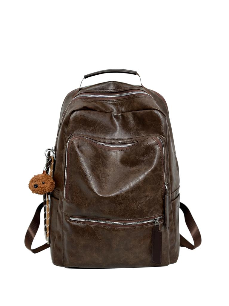 Retro Backpack Computer Bag Student Large Capacity Schoolbag Pu Leather Men'S Business Leisure Travel Bag
