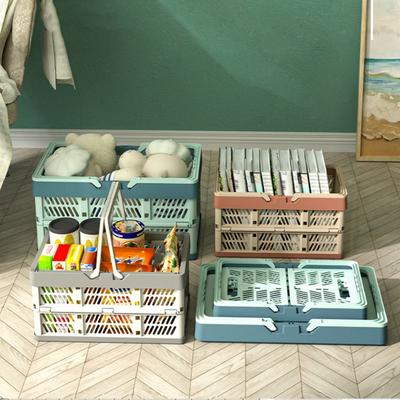 Thickened Folding Storage Basket Stackable Large Capacity Portable Picnic Basket Heavy Duty with Handle Desktop Organization