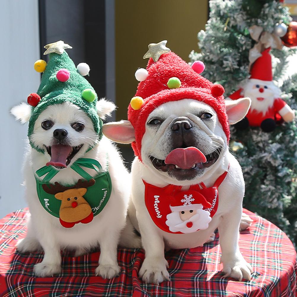 Christmas Pet Cosplay Hat   For Dogs Cats Clothes Costumes Santa Hood Scarf Dressing Up Christmas Party Costume Suit