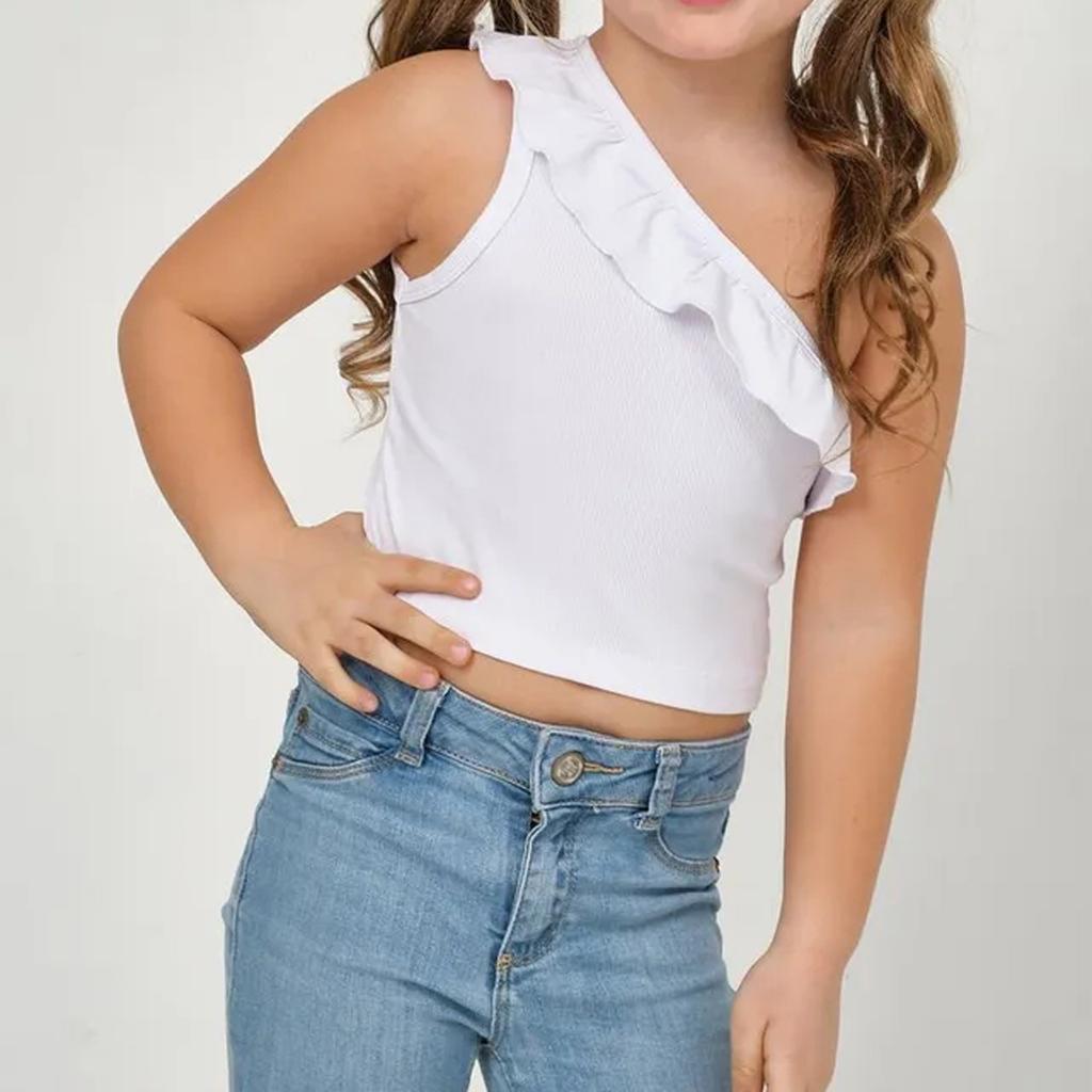 Letní volánkový jednoramenný plisovaný tenký personalizovaný top pro kojence a batolata