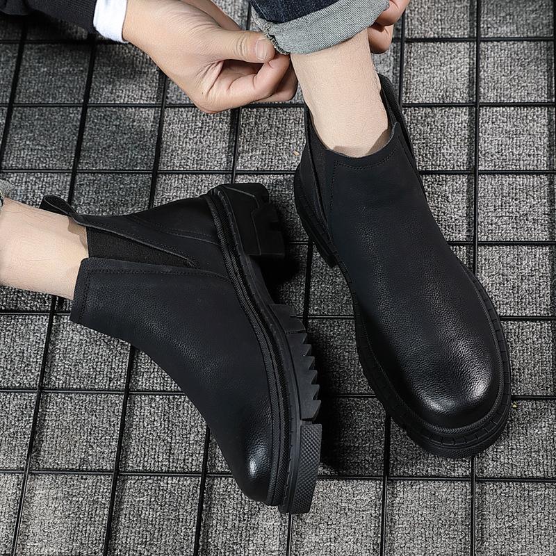 England Style Men's Leisure Chelsea Boots  Designer Shoes Black Trend Original Leather Boot Cowboy Platform Ankle Botas Man