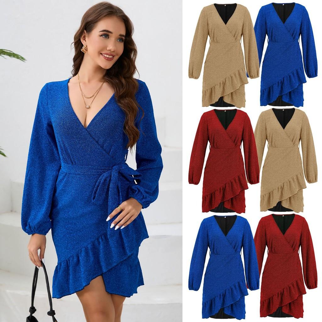 

Женское модное повседневное элегантное вечернее мини-платье с длинными рукавами и оборками