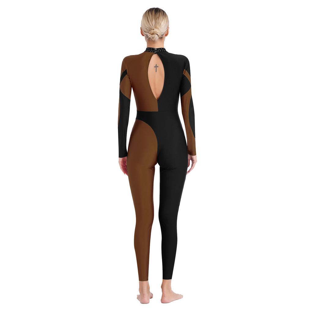 Dámsky gymnastický krasokorčuliarsky overal Trblietavé kamienky Kontrastná farba Patchworkový overal