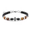 Men's European 6mm Stainless Steel Bracelet with Tiger Eye and Black Obsidian Stones