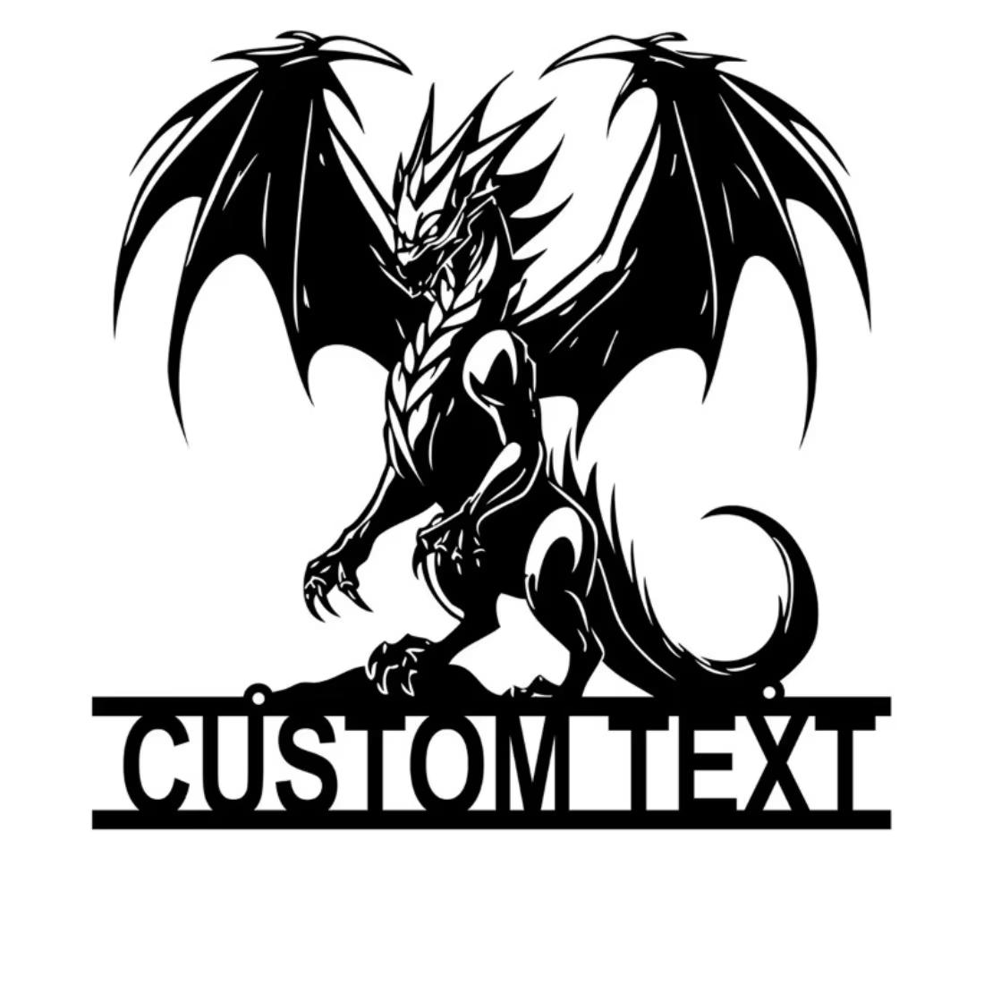 Customized Personalized Dragon Metal Wall Art Monogrammed Family Last Name House Sign No Power Supply Needed S чёрный