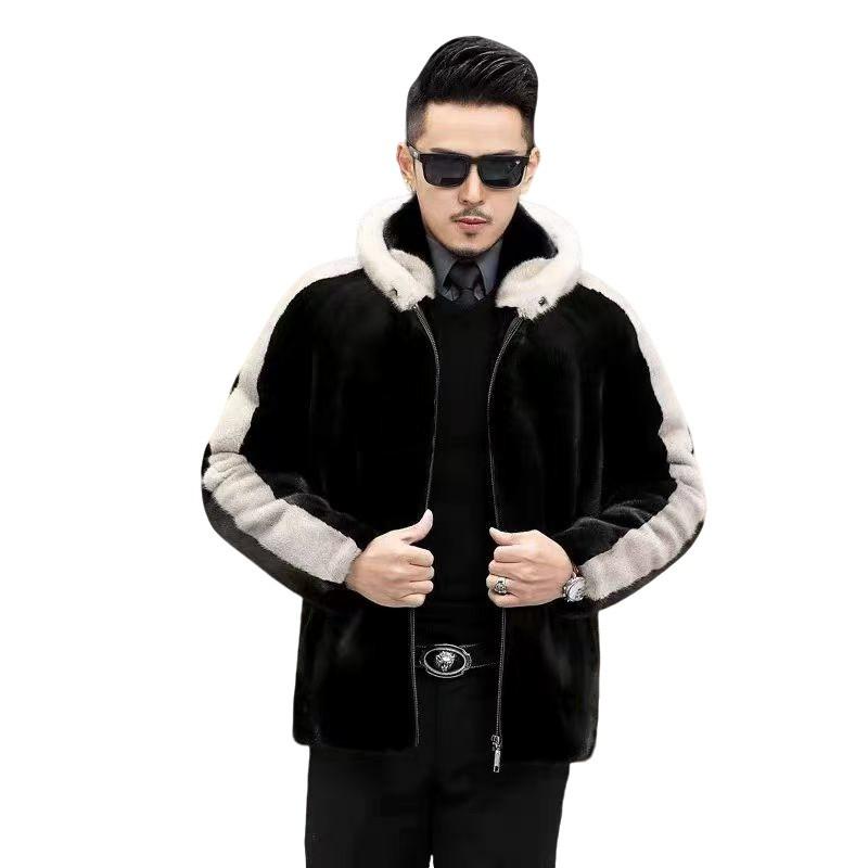 Mens Faux Fur Hooded Coat Slim Fit Warm Winter Jacket Business Casual