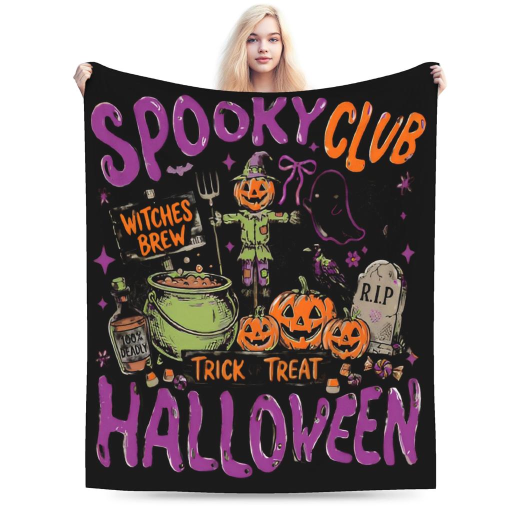 Halloween Ghost Reading Books Witch Cat Blanket Cover Fleece  Soft Throw Blankets for Bedding Couch Bed Rug
