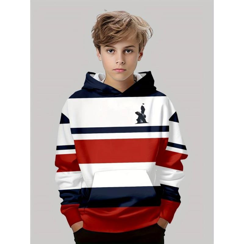 Herbst Classic Kinderkleidung Jungen Hoodies Langarm Streifen 3D Druck Street Locker Komfort Outdoor Jungen Oberteil Kinderkleidung