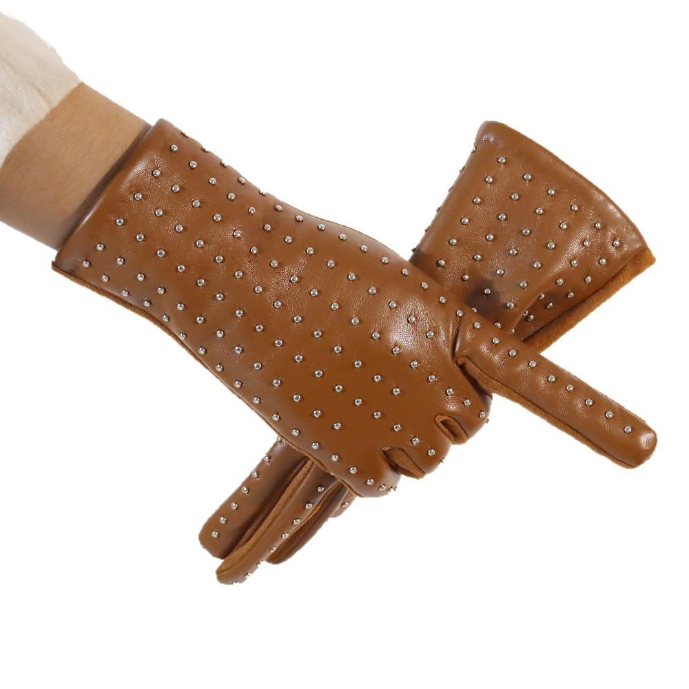 Rivet Beads Decoration Touch Screen Gloves Windproof Winter Women Gloves Outdoor Cycling