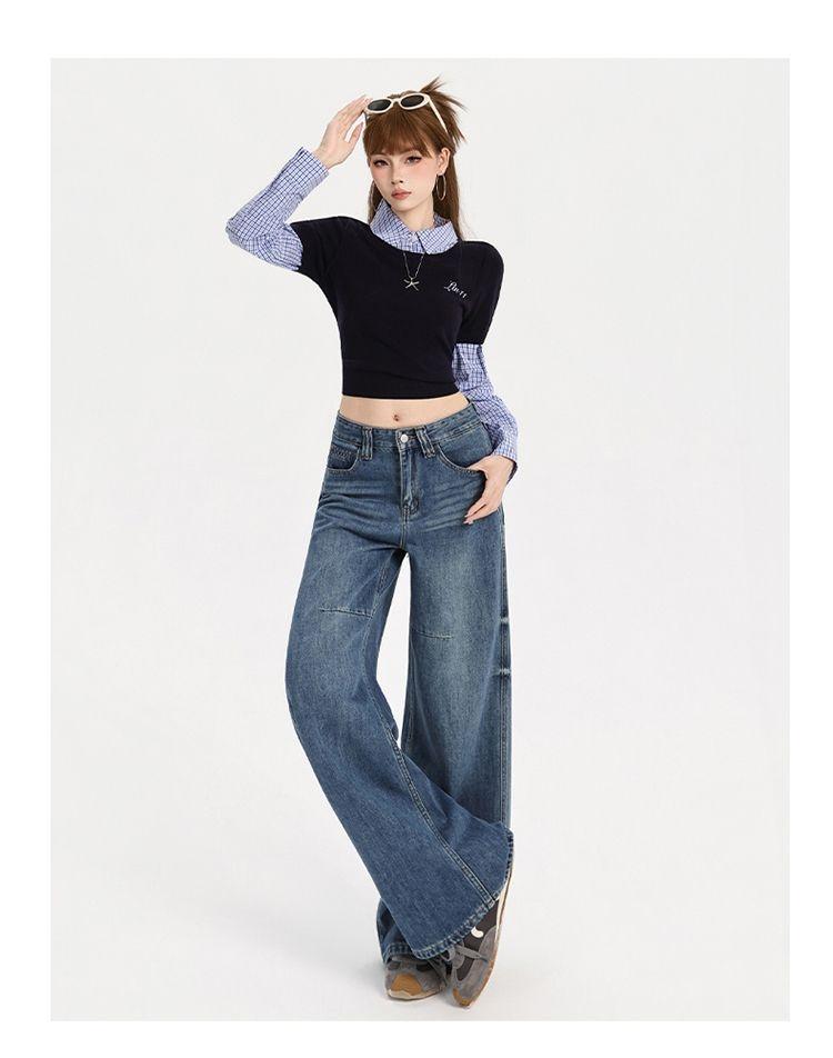 Gedijie High Waist Loose Look slimming and drooping Bending Knife Pants Women's Trendy Versatile Cowboy Wide Leg Pants