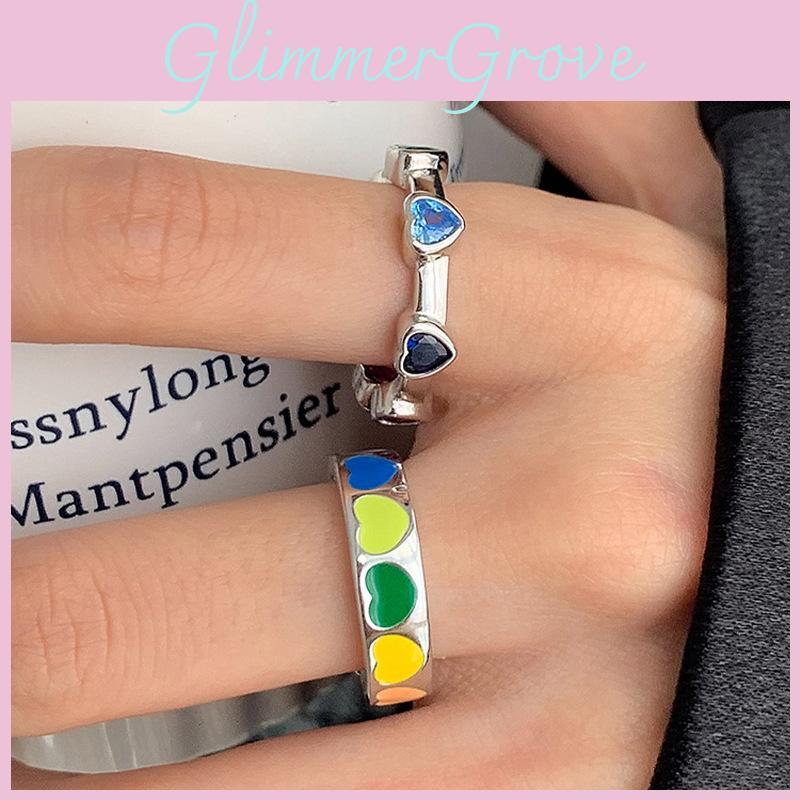 Trendy Colorful Heart Ring For Women Stylish Geometric Design Copper Fashion Accessory