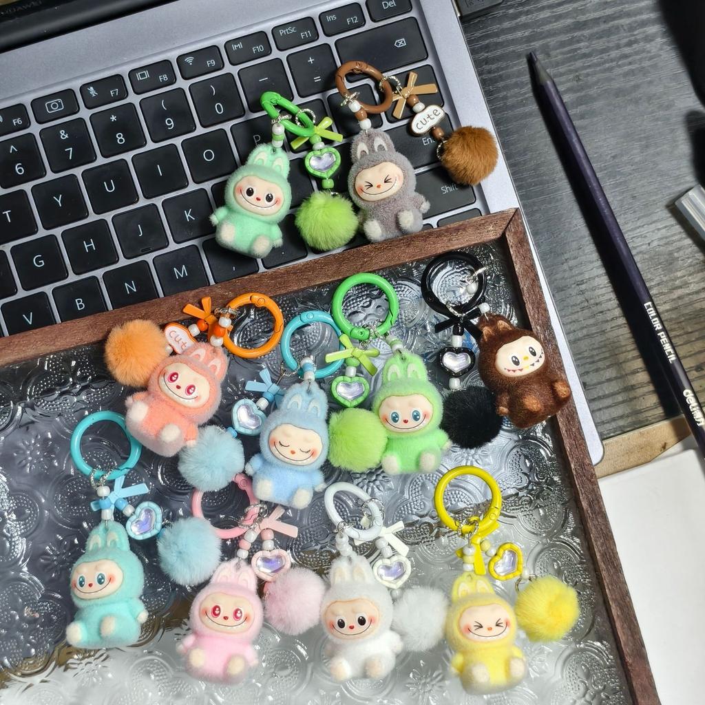 Three-dimensional Flocking Keychain Soft Glue Cute Baby Walking Bag Mobile Phone Pendant Cute Pendant