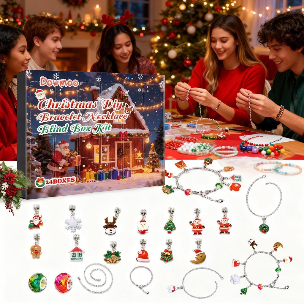 Christmas Advent Calendar Bracelets 24 Days Xmas Countdown Calendar Necklace Diy Jewelry Making Kit For Girl Gift