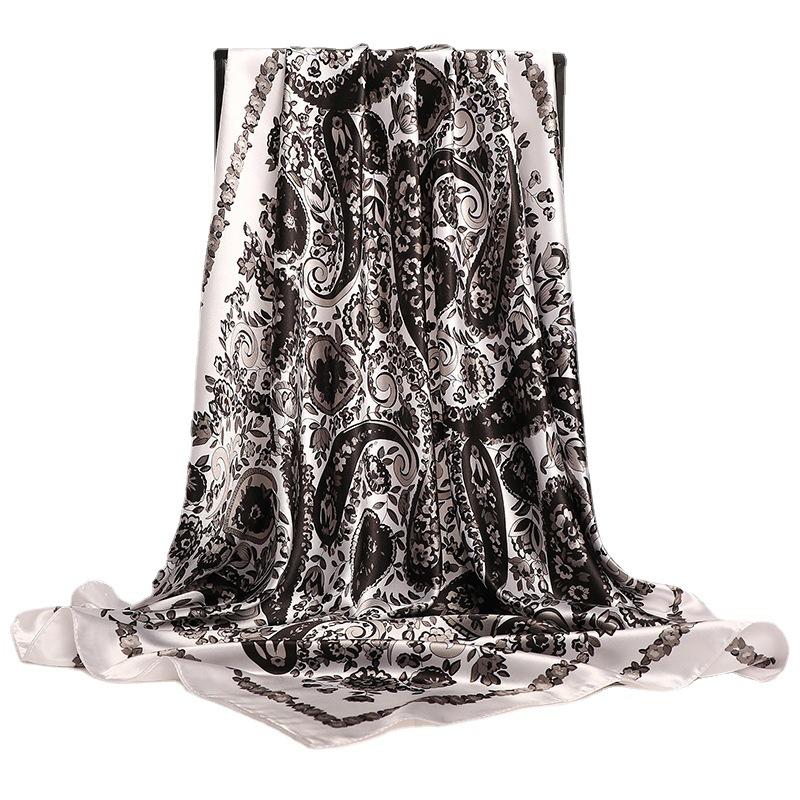 90 * 90cm New Silk Scarf Women'S Spring And Summer Decorative Scarf Sunscreen Travel Shawl Autumn And Winter Scarf Thin Edition