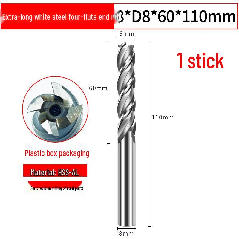 615 Aluminum Alloy CNC Tool: High-Speed Steel 4-Flute Extended End Mill with 3-Flute Milling Cutter