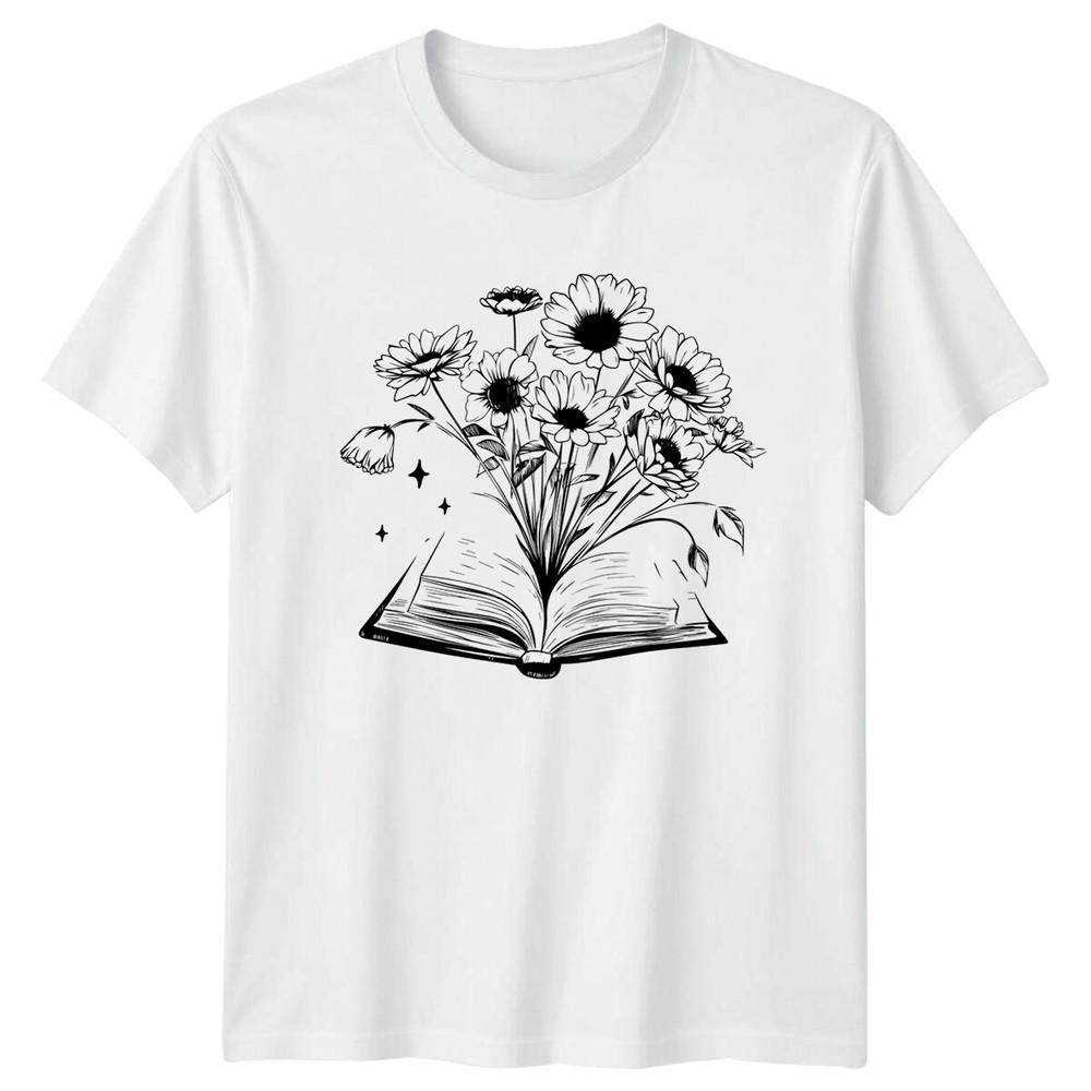 Floral Book TShirt Book Lover Gift Reading Flowers Tee S
