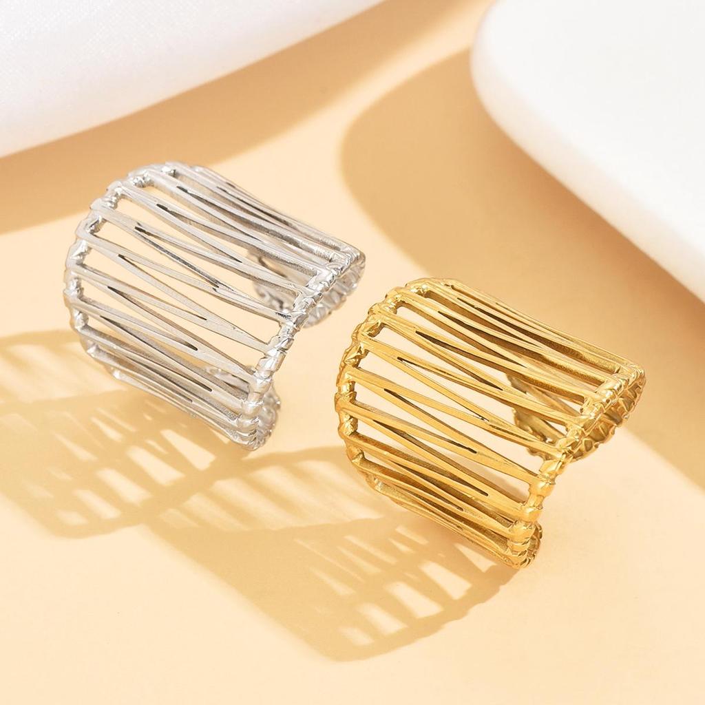Ins Style Irregular Geometric Stainless Steel Colorfast Open Ring