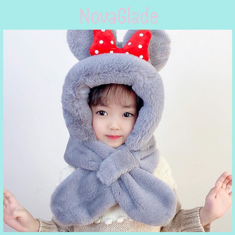 Kids Winter Plush Hat With Scarf Integrated For Outdoor Snow Sports