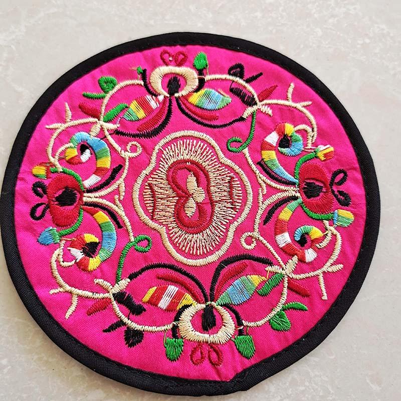 Vintage Embroidery Round Coasters Ethnic Floral Teacup Insulation Pads Placemats Anti-Skid Dining Table Mat