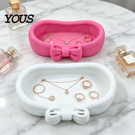 Trinket Storage Tray 3D Printed Bow-Shaped Tray, Elegant Jewelry Organizer & Key Holder for Desk Entryway, Decorative Rings Earrings Cosmetics,