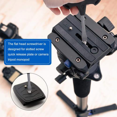 uxcell 12mm T-Handle Flat Head Screwdriver with 9 1/4" to 3/8" Interchangeable Camera Screws for Quick Release Plates, Camera Tripods, Monopods, Blue