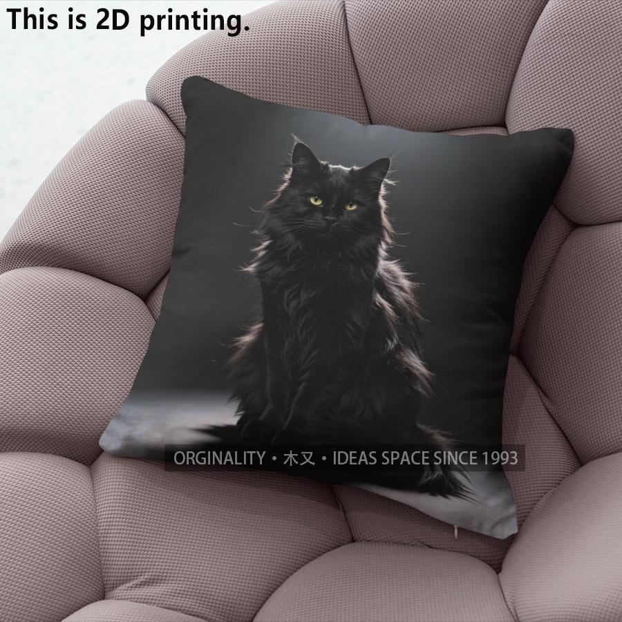 Black Fluffy Cat Throw Pillow Covers Pattern Cushion Cover Suitable For Sofa Bedroom Car Pillow Cover