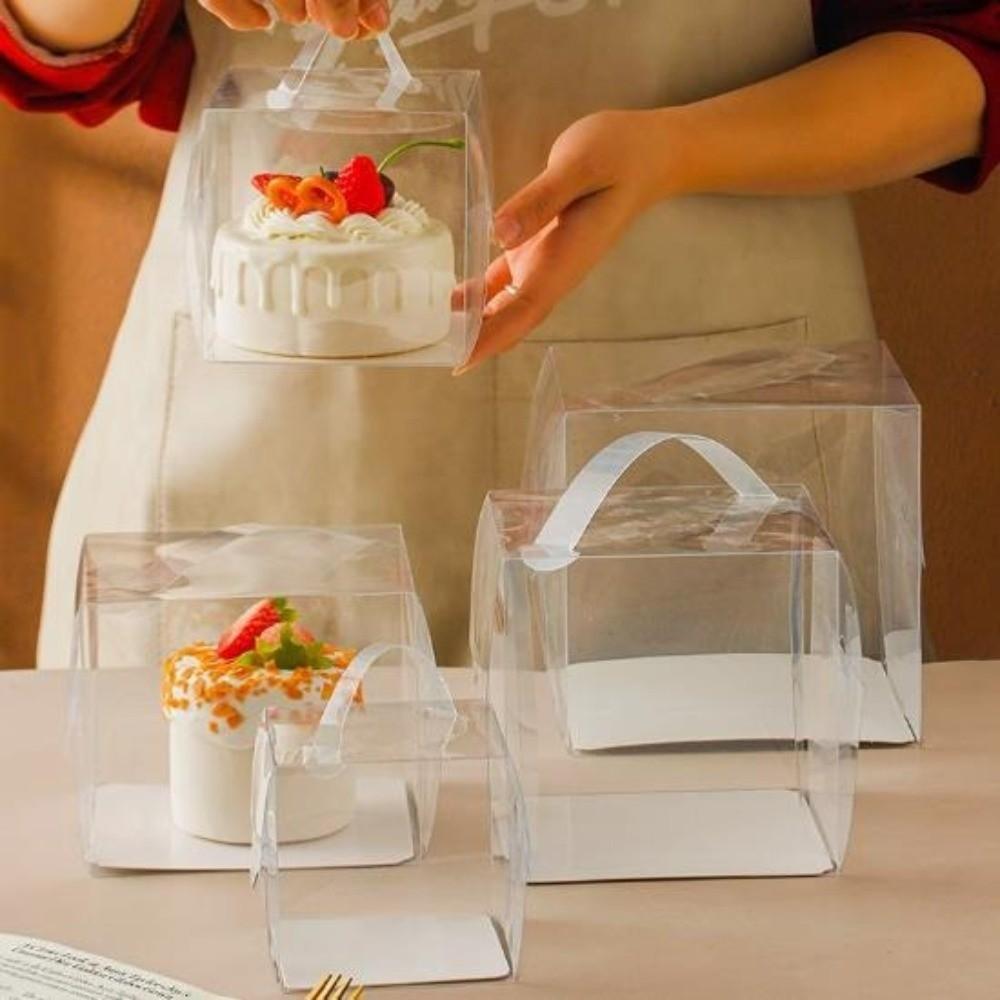 10Pcs Transparent Handheld Cake Box Clear Plastic Portable Birthday Cake Gift Box Baking Cupcake Box Birthday Party