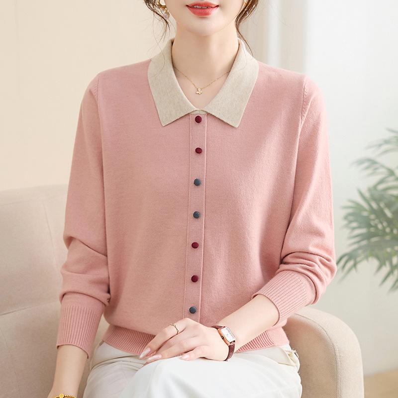 2025 Women's Plus Size Knit Top - Spring/Autumn Woolen Sweater for Middle-Aged & Elderly