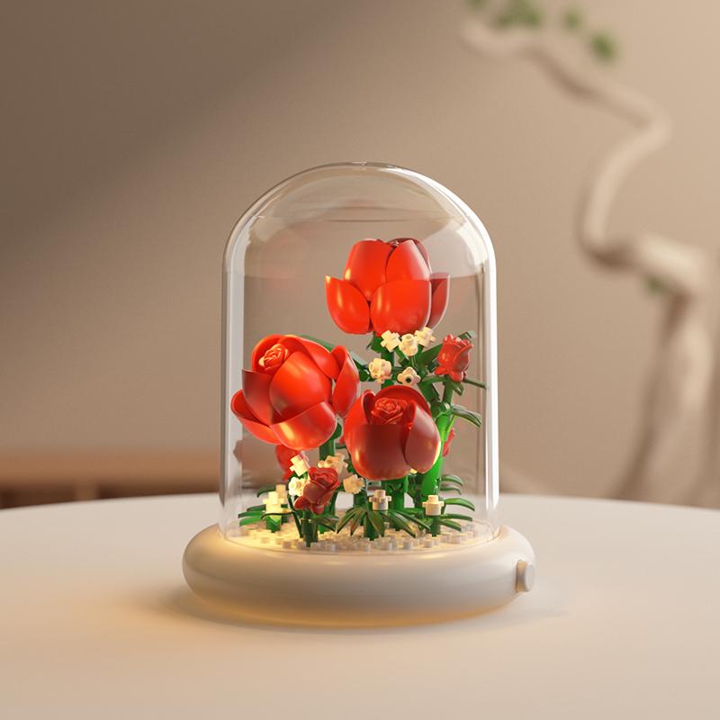 City Creativity Potted Plant Tulip Lily Gardenia Rose Micro Building Blocks Bricks Model Home Decoration Toy For Kids