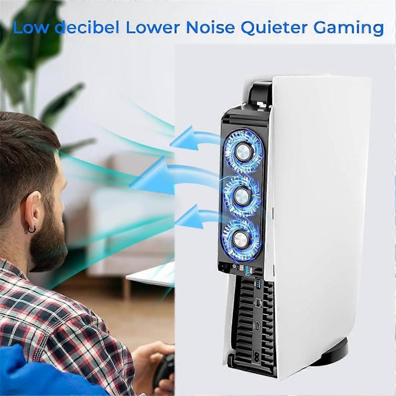 For PS5 Cooling Fan Quiet Cooler Fan LED Light USB3.0 Hubs for Playstation 5 Disc Digital Edition Co