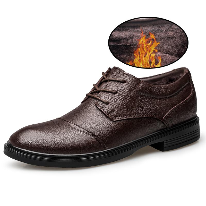 Men Top Layer Business Leather Shoes Brand Breathable Dress Casual Shoes Shock-Absorbing Footwear Plush and Warm Leather Shoes
