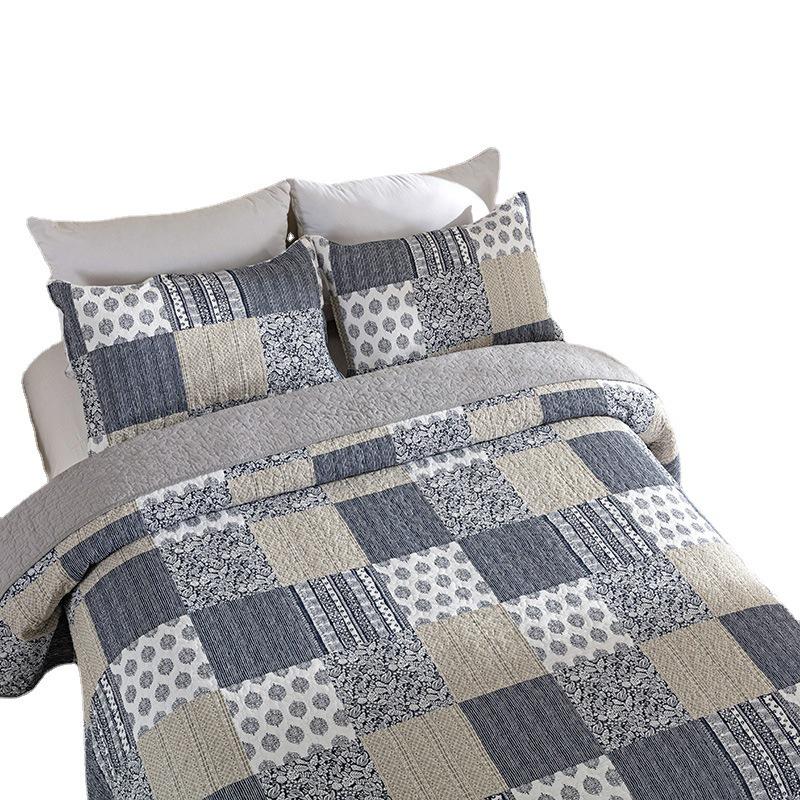 Double-Sided Pure Cotton Plaid Quilt & Pillowcase Set for Double Bed